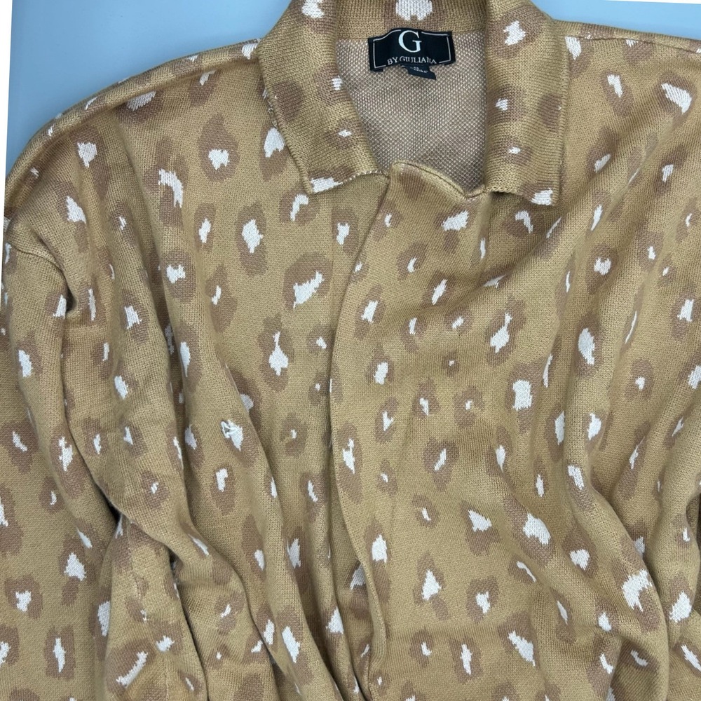 Womens Long Sleeve Cardigan Sweater Tan Leopard Print G by Giuliana Size Med NWT